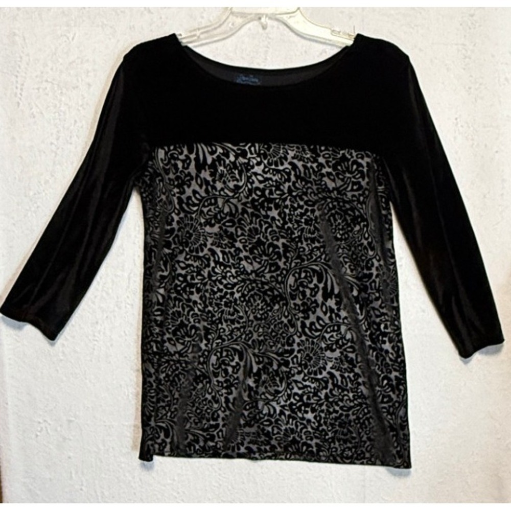 Dream Dance Black Velvet Floral Burnout Top 3/4‎ Sleeve Whimsygoth Size S/M